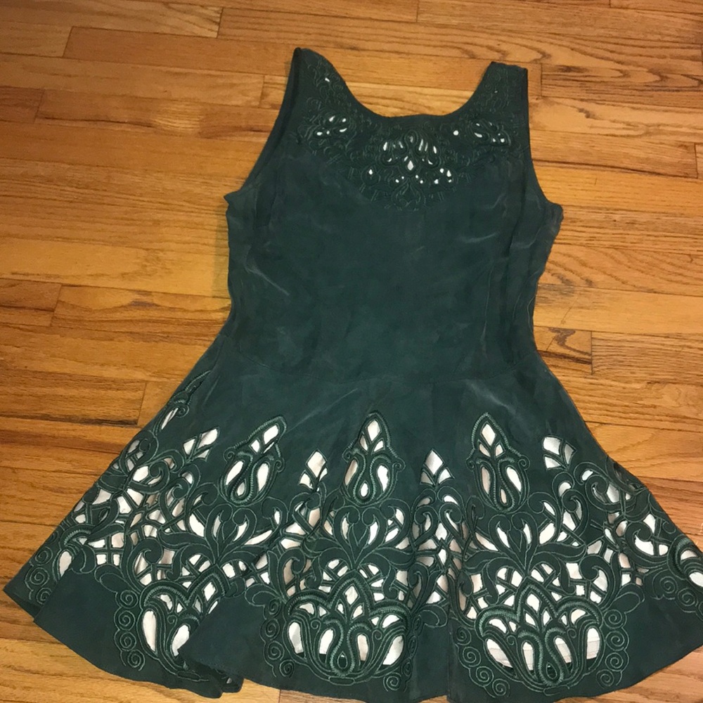 Dark Green Lace Detailed Mini Dress